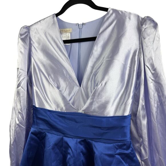 New Castlecore TS Couture Colorblock Blue Maxi Gown Puff Sleeve Evening HOCO - Picture 6 of 16